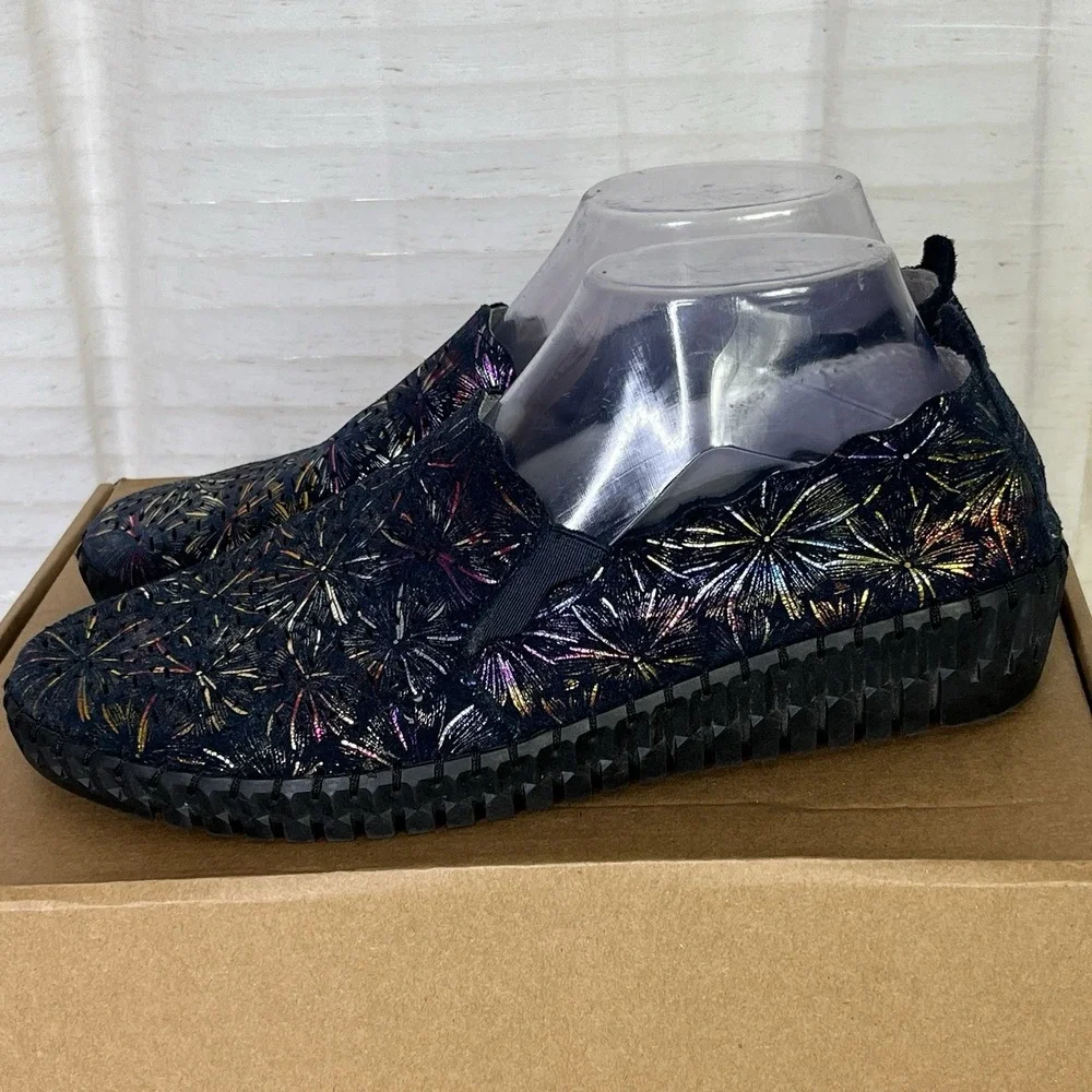 Spring Step Women Size 40 Saszier‎ Comfort Shoes Leather Black Fireworks Slip On